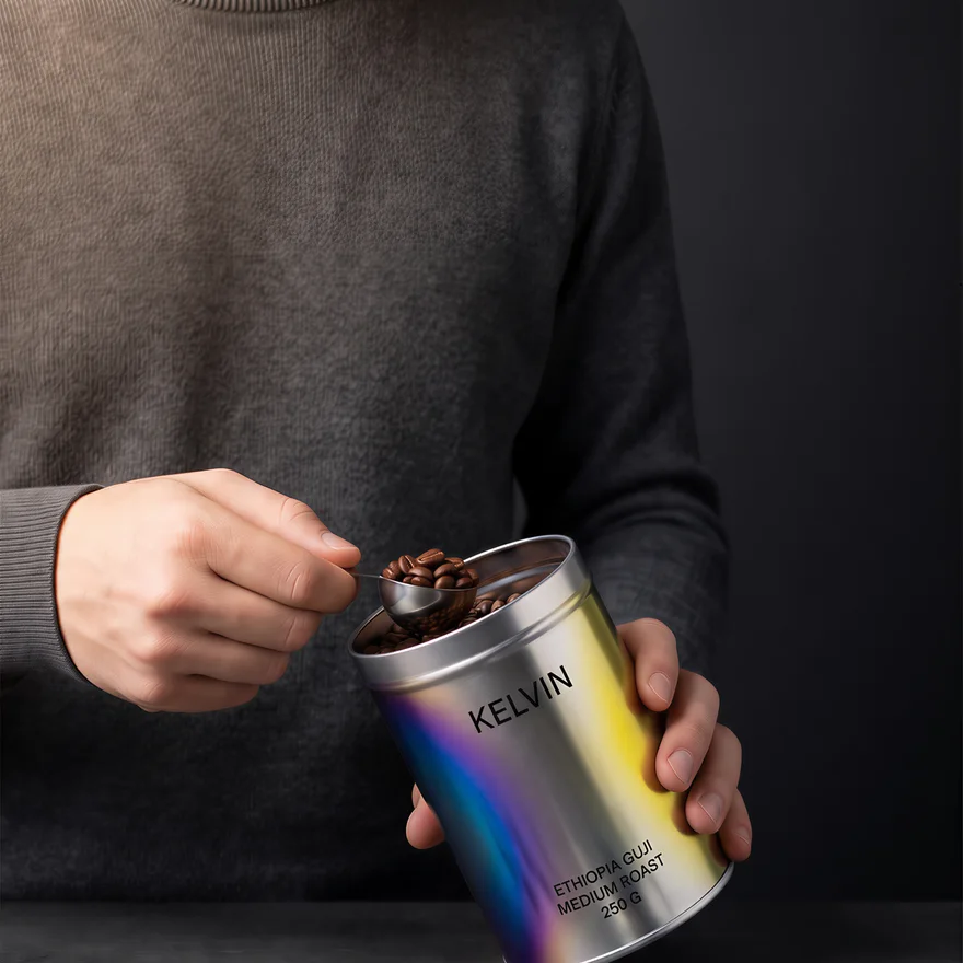 Scooping beans out of the open tin