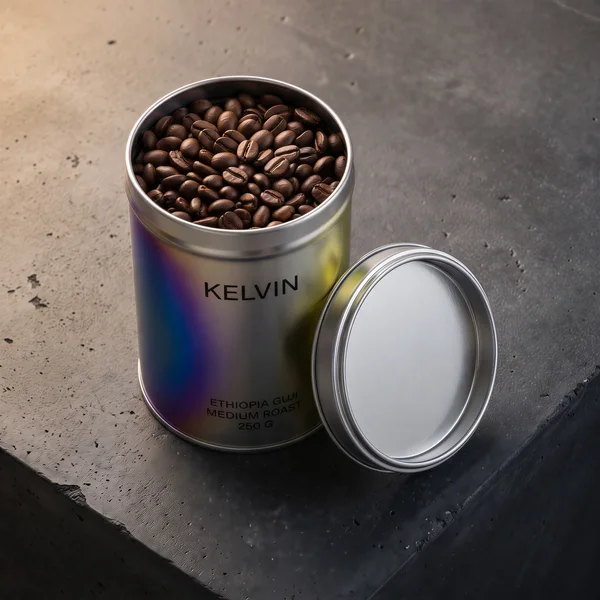 The tin open, filled to the rim, lid beside it